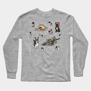 Malamute, Golden Retriever, Labrador, French Bulldog Christmas Dog And Gifts Pattern Digital Illustration Long Sleeve T-Shirt